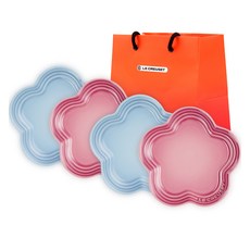 LE CREUSET 花朵盤 14cm 2款 x 2入 組 + S號購物袋, 海岸藍, 薔薇粉, 1套, 花朵盤 14cm 2款 x 2入 + S號購物袋