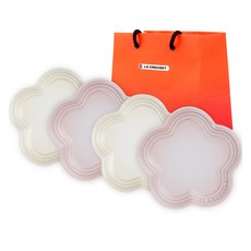 LE CREUSET 花朵盤 14cm 2款 x 2入組 + 購物袋S, 蛋白霜色, 貝殼粉, 1套