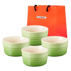 LE CREUSET Ramekin 烤盅 大 + 購物袋S, 4個, 棕櫚綠, Ramekin 烤盅 4入 + 購物袋S