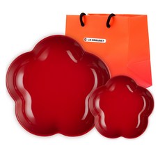 LE CREUSET 花朵盤 12cm + 20cm 套組 + S號購物袋, 1個, 花朵盤 12cm + 20cm + S號購物袋, 紅色