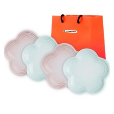 LE CREUSET 花朵盤 14cm 2款 x 2入組 + 購物袋S, 貝殼粉, 冰川綠, 1套