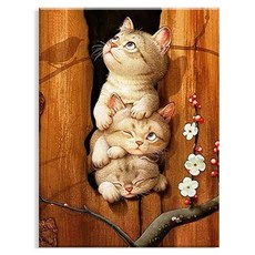 오로라데코덴 캔버스형 보석십자수 세트 40 x 50 cm MK139, MK139 나무에 고양이 삼형제, 1개
