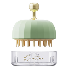 쿠말 벽에거는 두피 마사지 샴푸 브러쉬 세트, 1개, 올리브그린