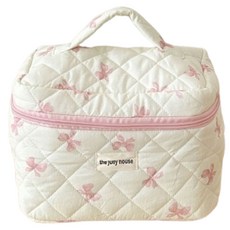 Day Bloom化妝包 多用途 大容量 尿布收納包, 粉色緞帶