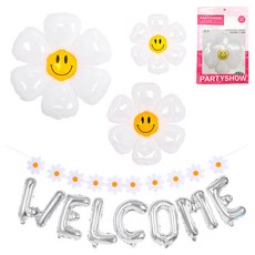 파티쇼 웰컴 데이지 풍선 파티 가랜드 세트, 실버(웰컴 풍선), 1세트