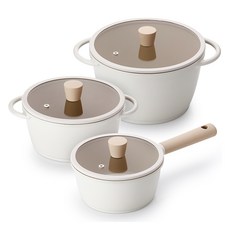 Lacena Cream IH電磁爐鍋具組 3種, 象牙白, 18cm單鍋+20cm雙鍋+24cm雙鍋