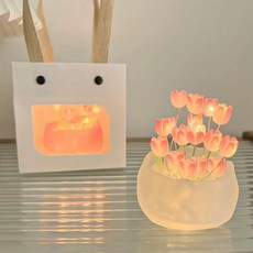 모스틱 DIY 튤립 바구니 LED 무드 장식등 16개꽃, 핑크(꽃) + 화이트(컵)