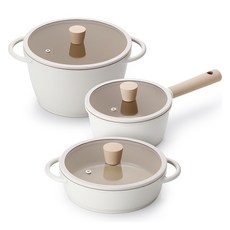 Lacena Solar 電磁爐鍋具3件組, 1套, 單柄鍋 18cm + 淺燉鍋 20cm + 雙耳鍋 24cm, 象牙白