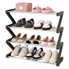 맙소샵 지그재그 조립식 인테리어 4단 신발정리대 HR003, 블랙60 봉타입, 1개