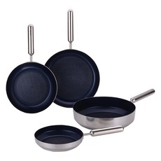 네오플램 인덕션 엣지 IH 스텐 프라이팬 세트 4개, 메탈릭 블루, 1세트, 팬 20cm + 팬 24cm + 팬 28cm + 웍 28cm