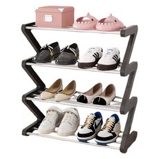 맙소샵 Z字形組裝式室內4層鞋架 HR003, 黑色45 桿式款, 1個