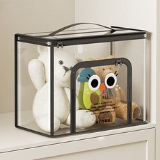 FACE 玩具收納箱 收納櫃 透明娃娃保管箱 整理架 籃子, 黑色, 1個