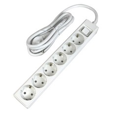 One Stop 粗電線高容量過載斷電開關6孔延長線, 白色, 1個, 2m