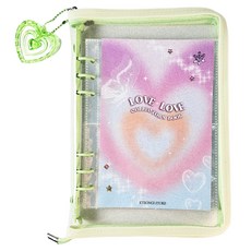 Gyeongi商店 A5 6孔小卡活頁夾 全套組, 綠色, 隨機出貨(愛心鑰匙圈), 小卡活頁夾 + 雙面內頁 30頁 + 愛心鑰匙圈