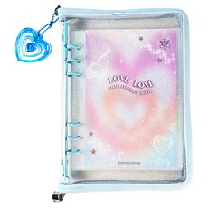 Gyeongi商店 A5 6孔小卡活頁夾 全套組, 藍色, 隨機出貨(愛心鑰匙圈), 小卡活頁夾 + 雙面內頁 30頁 + 愛心鑰匙圈