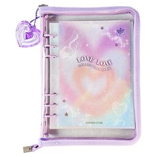 Gyeongi商店 A5 6孔小卡活頁夾 全套組, 紫色, 隨機出貨(愛心鑰匙圈), 小卡活頁夾 + 雙面內頁 30頁 + 愛心鑰匙圈