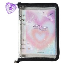 Gyeongi商店 A5 6孔小卡活頁夾 全套組, 黑色, 隨機出貨(愛心鑰匙圈), 小卡活頁夾 + 雙面內頁 30頁 + 愛心鑰匙圈