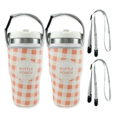 HANEE 手提式潛水布隨行杯保護套 大號, 2個, 粉色格紋