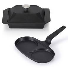 Lacena 電磁爐迷你早午餐2件組, 1套, 黑色, 迷你蒸氣烤盤 + 雙格雞蛋煎鍋