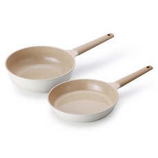 Lacena Solar 電磁爐鍋具 2件組, 1套, 平底鍋 24cm + 炒鍋 24cm, 象牙白