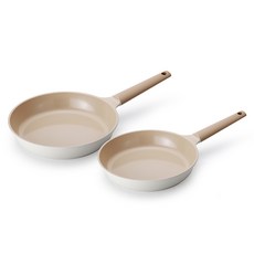 Lacena Sola 電磁爐平底鍋 2件組, 1套, 平底鍋 24cm + 平底鍋 28cm, 象牙白