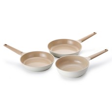 Lacena Solar 電磁爐鍋具3件組, 1套, 平底鍋 24cm + 平底鍋 28cm + 中式炒鍋 24cm, 象牙白