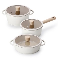 Lacena Solar 電磁爐鍋具3件組, 1套, 單柄鍋 18cm + 雙耳鍋 20cm + 火鍋 20cm, 象牙白