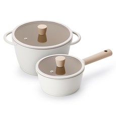 Lacena Solar 電磁爐鍋具兩件組, 1套, 單柄鍋 18cm + 雙耳鍋 24cm, 象牙白