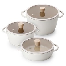 Lacena Solar 電磁爐鍋具3件組, 1套, 雙耳鍋 20cm + 火鍋 20cm + 雙耳鍋 24cm, 象牙白