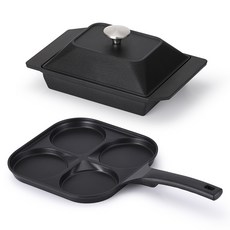 Lacena IH爐用大型早午餐2件組, 1套, 黑色, 迷你蒸氣烤盤 + 4格雞蛋煎鍋
