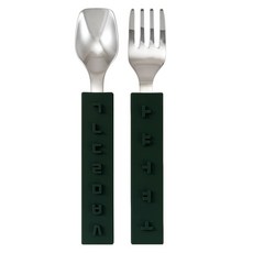 DKU 幼兒用韓文湯匙叉子組, 橄欖綠, 1套