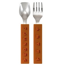 DKU 幼兒用韓文湯匙叉子組, 棕色, 1套