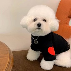 Puppy Dream狗狗愛心貼布保暖Polaris T恤 00173, 黑色, 1個