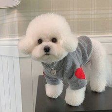 Puppy Dream 狗狗愛心補丁保暖刷毛T恤 00173, 灰色, 1個