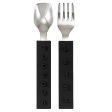 DKU 幼兒用韓文湯匙叉子組, 黑色, 1套
