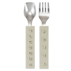 DKU 幼兒用韓文湯匙叉子組, 米色, 1套