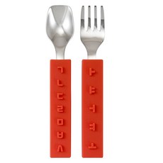 DKU 幼兒用韓文湯匙叉子組, 珊瑚粉, 1套