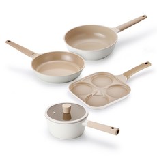 라체나 인덕션 솔라 자취생 4종 세트, 아이보리, 1세트, 편수냄비 18cm + 후라이팬 24cm + 궁중팬 24cm + 4구 에그팬