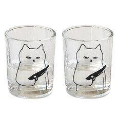아메리칸로드 잔말말고 마셔 고양이 소주잔 HR040, 투명, 2개