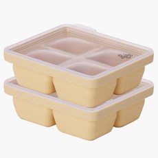 韓國 Bebe 矽膠嬰兒副食品4格冰磚盒, 混合色, 2個