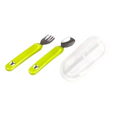kidsme 兒童不鏽鋼餐具組, 1組, 湯匙 + 叉子 + 收納盒, 綠色