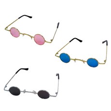Party09 迷你圓形太陽眼鏡3件組, 1套, 金色粉紅色, 金色藍色, 銀灰色