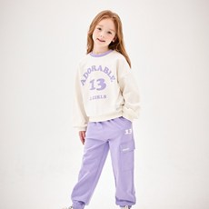 JELISPOON 女童款休閒拼色字母印花大學T+工裝褲套裝