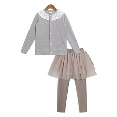 Uravi 女童款Karina荷葉邊開襟衫裙子緊身褲套裝