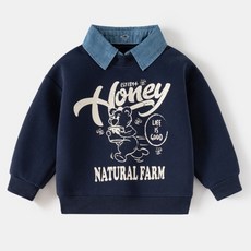 Uvely 男童 Rakacheong 寬鬆版型 翻領 長袖 大學T恤