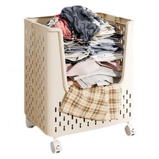 소니오 손잡이 이동 접이식 빨래바구니, 08 바퀴 입구 크림