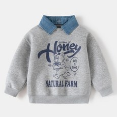 Uvely 男童 Rakacheong 寬鬆版型 翻領 長袖 大學T恤