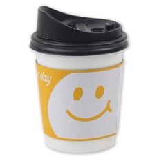 아이엔피 종이컵 화이트 무지 300ml + 롱개폐 뚜껑 + 홀더 스마일옐로 세트, 50세트