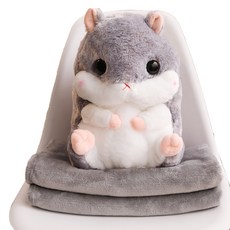 倉鼠抱枕娃娃 + 膝上毯套組, 1個, 40cm, 灰色