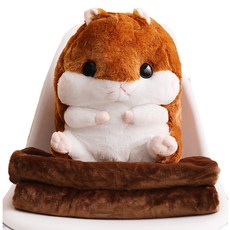 倉鼠靠墊娃娃 + 膝蓋毯組合, 1個, 40cm, 棕色